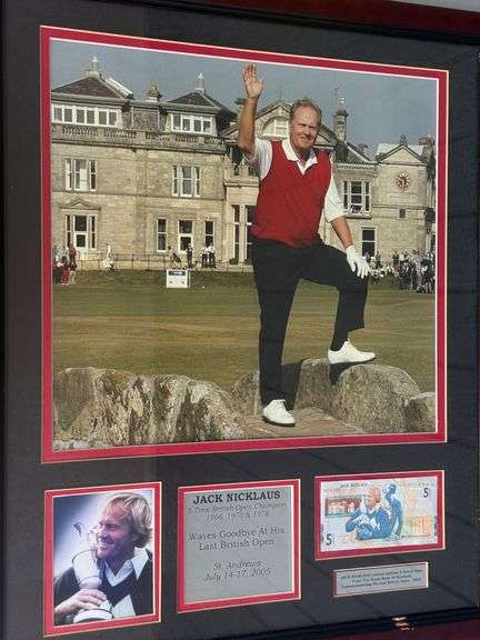 Framed Jack Nicklaus British Open Commemorative Print with Banknote image
