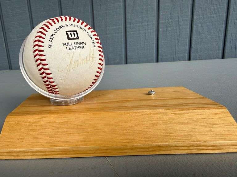 John Smoltz Autographed Atlanta Braves Baseball with Display Stand image