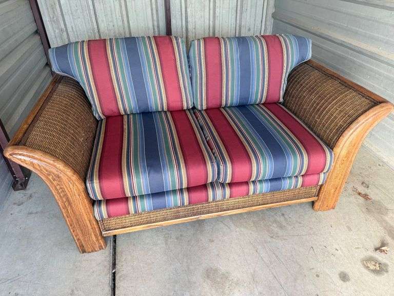 Rattan Loveseat with Striped Cushions - A Wicker Wonder! image