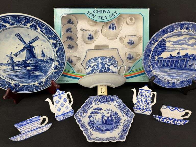 Blue & White China Collection with Mount Vernon Plate & Toy Tea Set image
