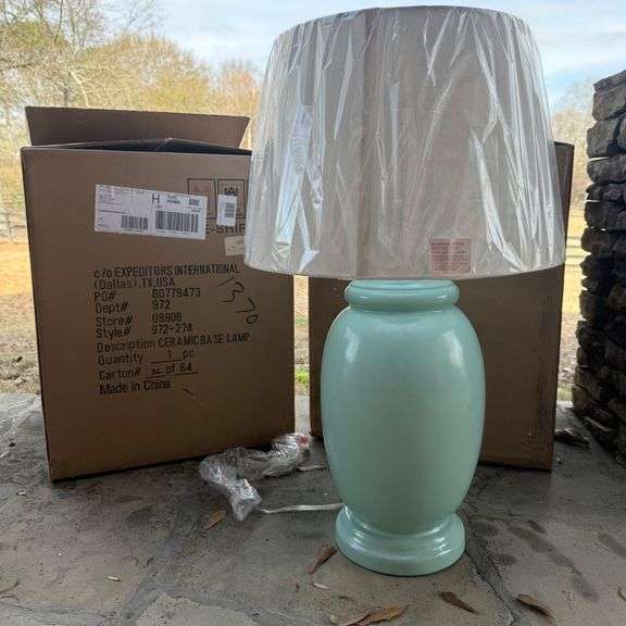 Elegant Pair of Ceramic Base Lamps with Drum Shades image