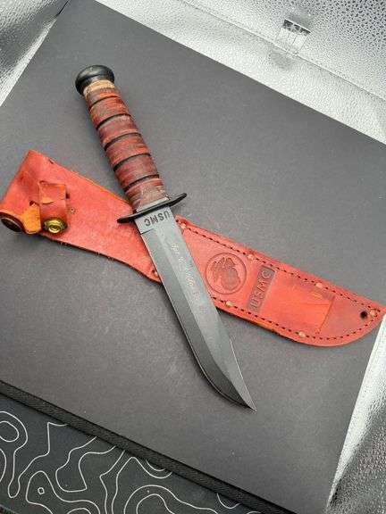 USMC KA-BAR Knife with Sheath - Sgt C. A. Cloud image
