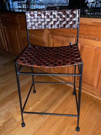 Via Houz - 5 Woven Leather Counter Height Chairs image