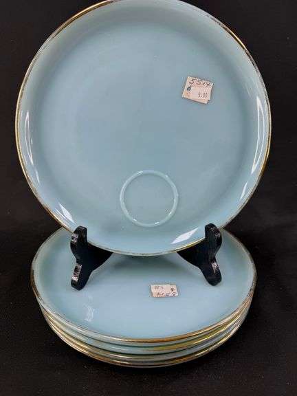 Fire King Turquoise Blue Snack Plates - Set of Five image