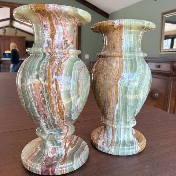 Pair of Elegant Carved Stone Vases image