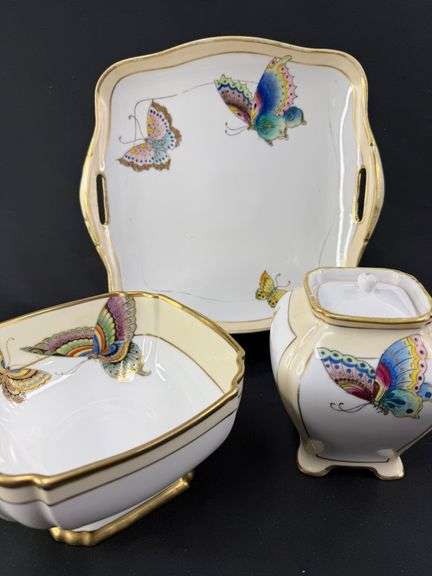 Delicate Hand-Painted Nippon Butterfly Trio image