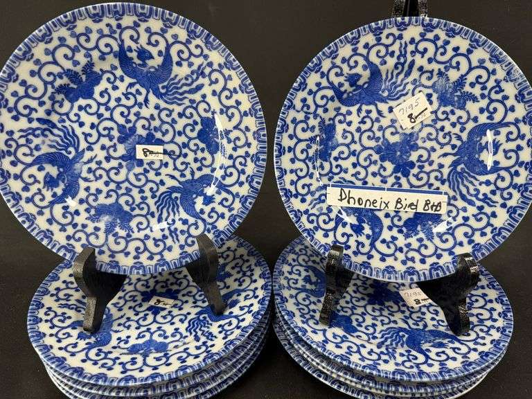 Set of 10 Hand Painted Phoenix Bird Plates image
