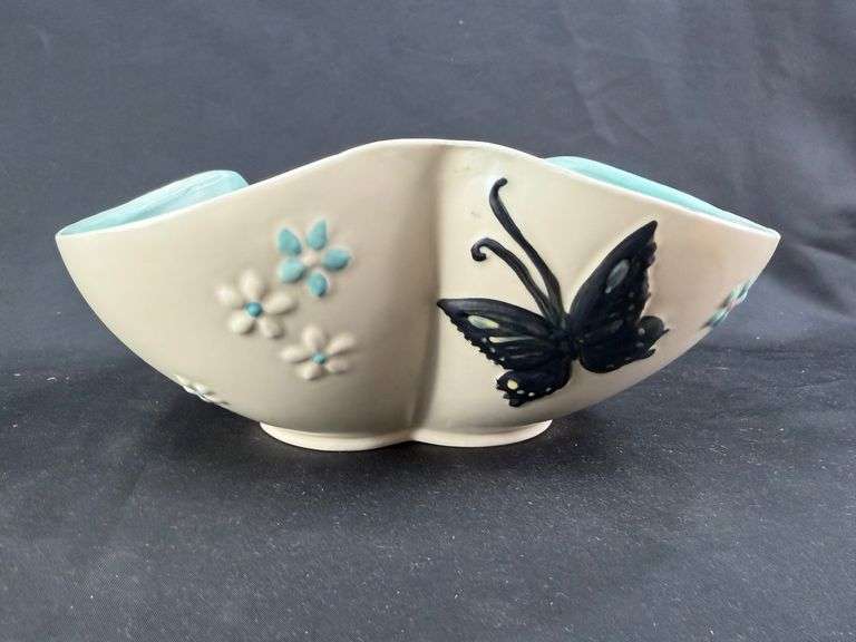 Hull Pottery USA Butterfly and Floral Bowl 1956 image