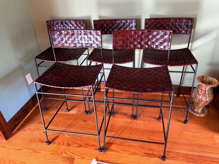 Via Houz - 5 Woven Leather Counter Height Chairs image