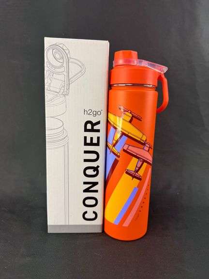 H2go Conquer 24oz Stainless Steel Thermal Bottle with Airplane Graphic image