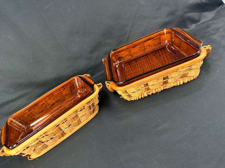 FireKing Ovenware Brown Glass Dishes - Woven Baskets image