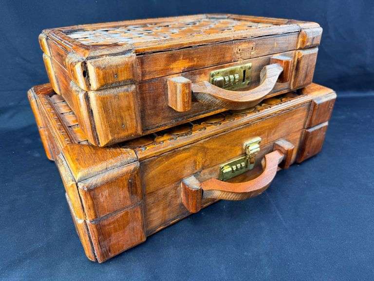 Pair of Wooden Combination Lock Cases - Secrets Inside? image