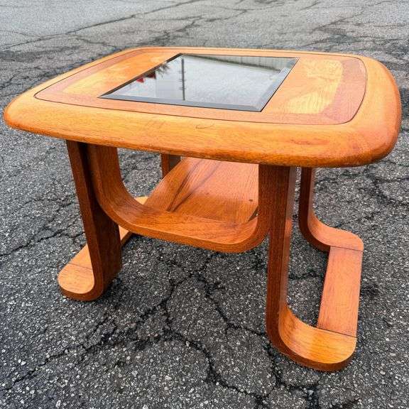 Mid-Century Modern Wood End Table with Glass Inlay image