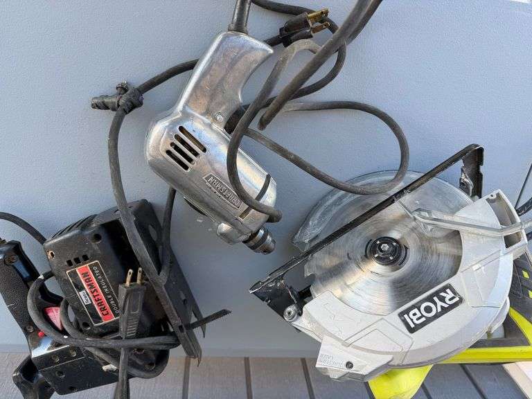 Power Tool Trio: Ryobi Circular Saw, Craftsman Drill, and Scroller Saw image