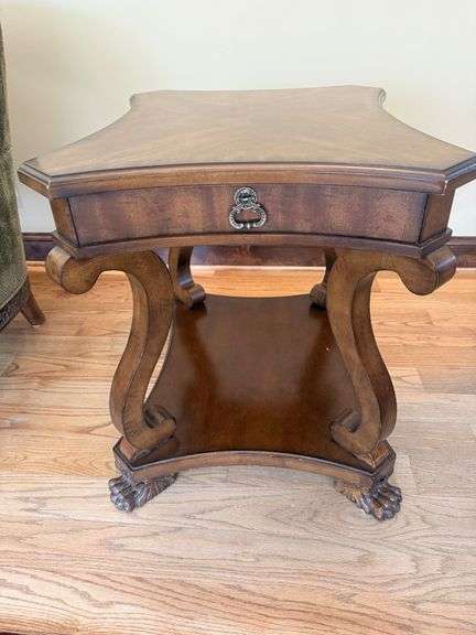 Century Furniture Wooden Side Table with Drawer and Claw Feet image