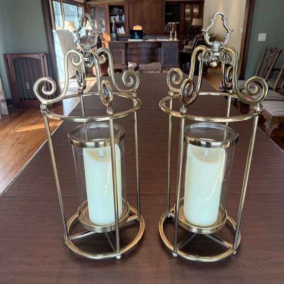Pair of Elegant Gold-Tone Metal and Glass Candle Holders image