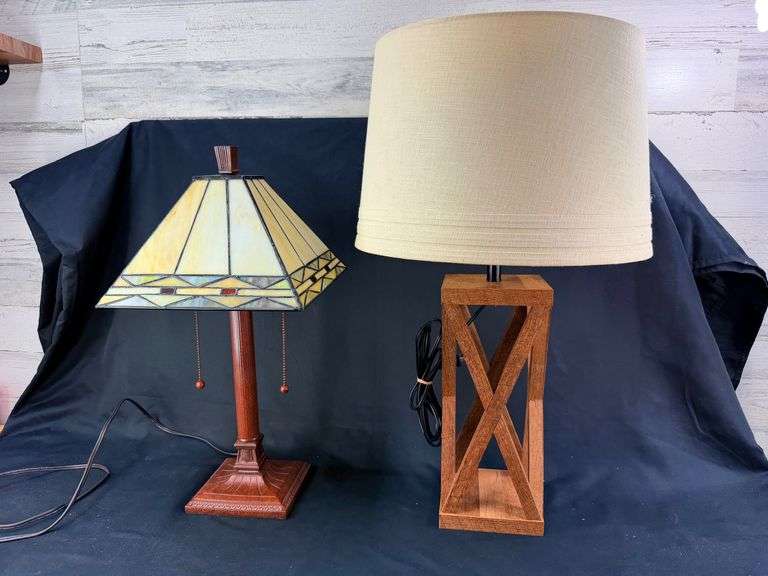 Tiffany-Style Lamp And Wooden Truss Style Lamp image