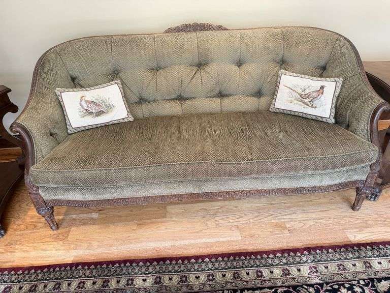 Century Hickory Tweed Loveseat with Ornate Wood Frame image