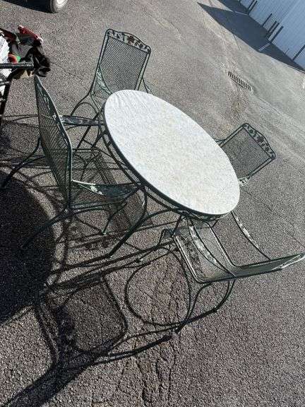 Floral Wrought Iron Patio Set - Table with Four Chairs image