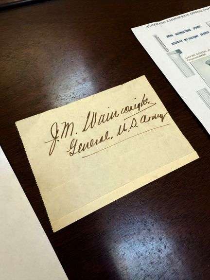 Autograph from J.M. Wainwright, General, U.S. Army
