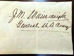 Autograph from J.M. Wainwright, General, U.S. Army
