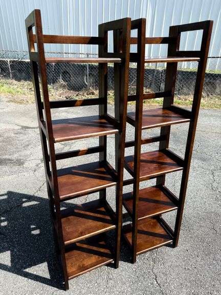 Pair of Folding Wooden Step Ladder Shelves