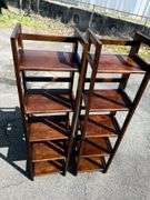 Pair of Folding Wooden Step Ladder Shelves