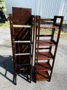 Pair of Folding Wooden Step Ladder Shelves