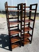 Pair of Folding Wooden Step Ladder Shelves