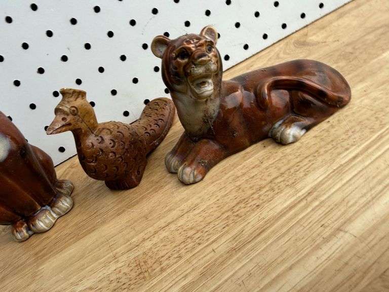 Figural Ceramic Lion & Bird Candle Holders
