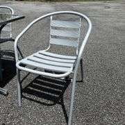 Silver Metal Outdoor Patio Table with Four Chairs