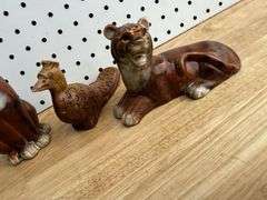 Figural Ceramic Lion & Bird Candle Holders