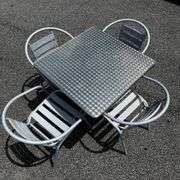 Silver Metal Outdoor Patio Table with Four Chairs