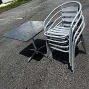 Silver Metal Outdoor Patio Table with Four Chairs