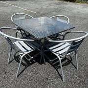 Silver Metal Outdoor Patio Table with Four Chairs