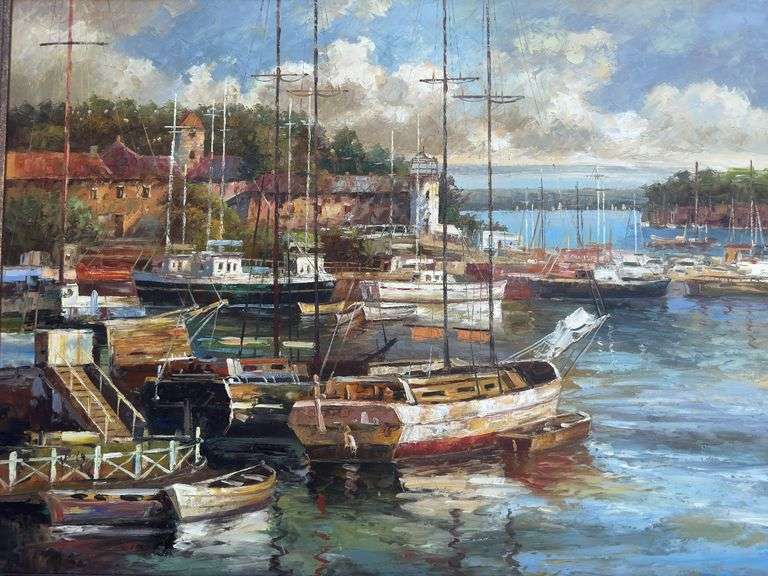 Ships in the Harbor Painting