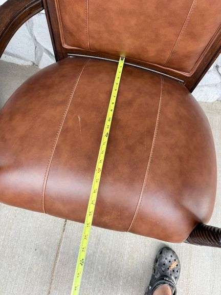 Pair of Wood Framed Arm Chairs with Leather Seats