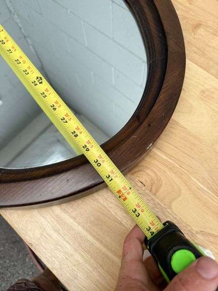 Dark Wood Framed Round Mirror