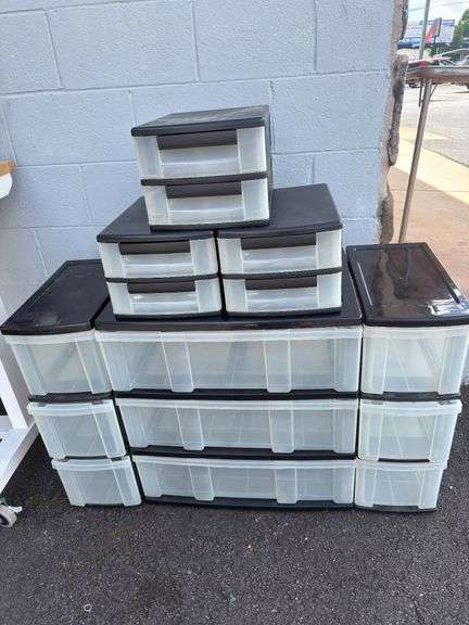 Lot of 6 Black and Clear Plastic Storage Drawers