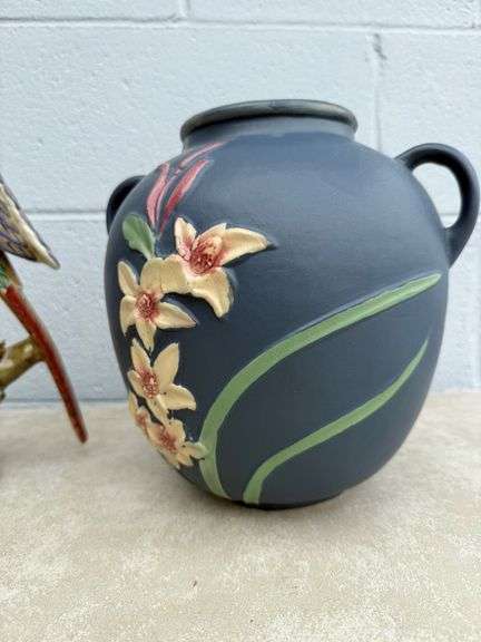 Roseville Pottery Vase and Parrot Figurine