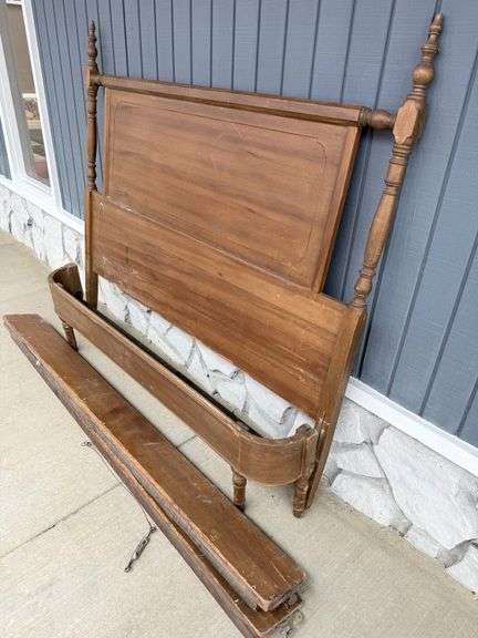 Antique Wood Bed Frame with Spindle Accents