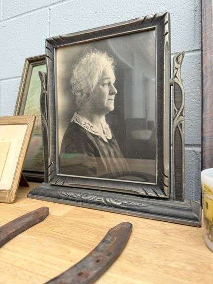 Framed Photos, Eastman Printing Frame, Horseshoe, Shaving Mug & Shoe Form