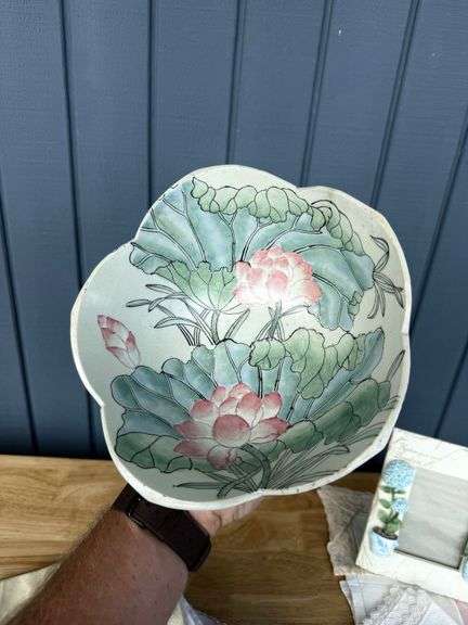 Porcelain Lotus Bowl, Hydrangea Picture Frame & Decorative Handkerchiefs