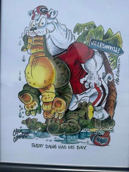 Framed Art Print Featuring Georgia Bulldogs and Florida Gators Cartoon