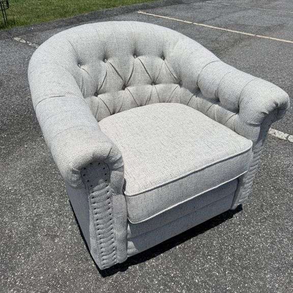 Upholstered Button Tufted Swivel Club Chair image