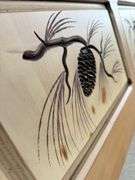 Full Size Pine Bed Frame with Carved Pinecone Design