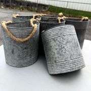 Lot of Galvanized Metal Buckets with Rope Handles