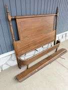 Antique Wood Bed Frame with Spindle Accents