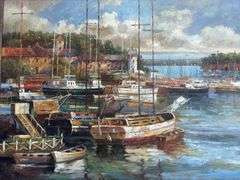 Ships in the Harbor Painting
