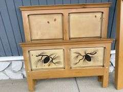 Full Size Pine Bed Frame with Carved Pinecone Design